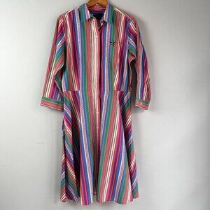 American Living Button Down Striped Multi Colored Shirt Dress 14